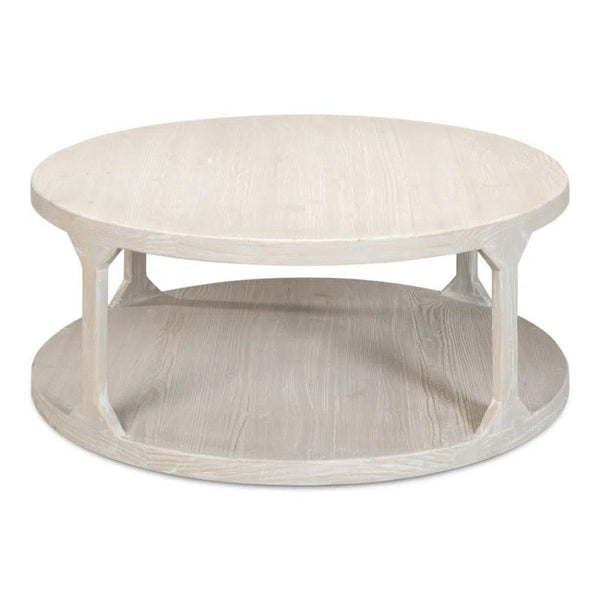 Devon Round Coffee Table With Storage Shelf Grey Thorne Coffee Tables LOOMLAN By Sarreid