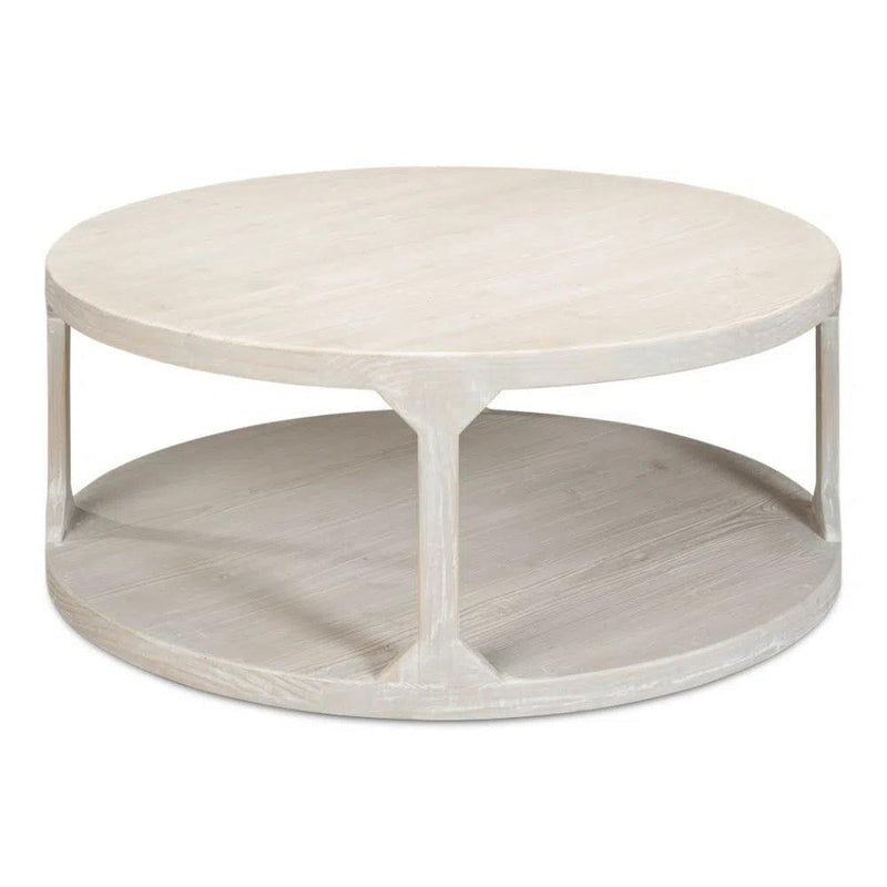 Devon Round Coffee Table With Storage Shelf Grey Thorne Coffee Tables LOOMLAN By Sarreid