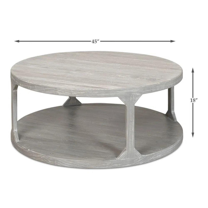 Devon Round Coffee Table With Storage Shelf Moonskin Grey Coffee Tables LOOMLAN By Sarreid