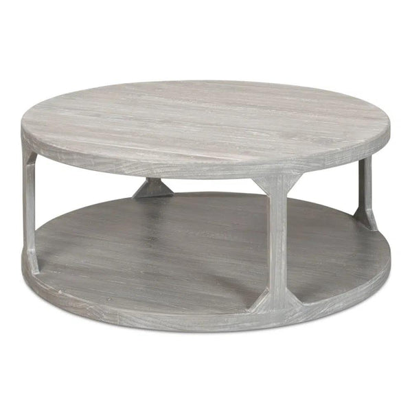 Devon Round Coffee Table With Storage Shelf Moonskin Grey Coffee Tables LOOMLAN By Sarreid