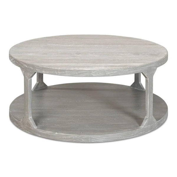 Devon Round Coffee Table With Storage Shelf Moonskin Grey Coffee Tables LOOMLAN By Sarreid