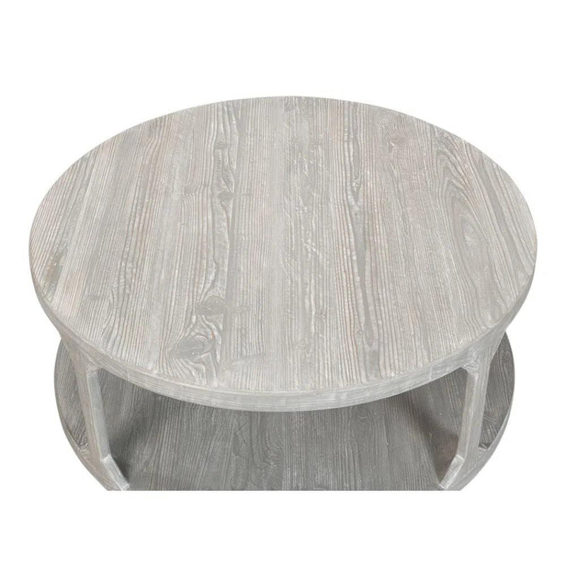 Devon Round Coffee Table With Storage Shelf Moonskin Grey Coffee Tables LOOMLAN By Sarreid