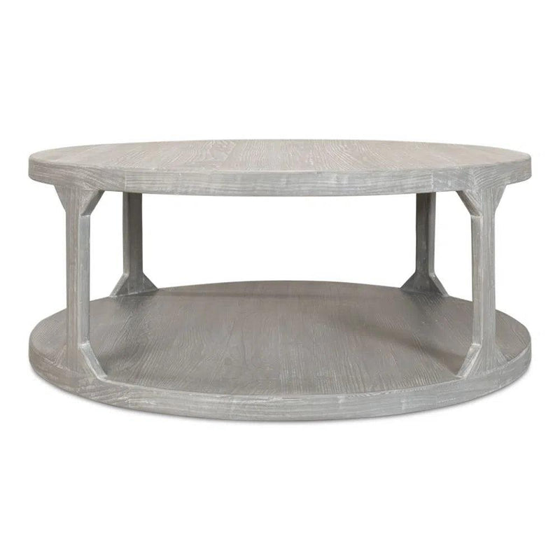 Devon Round Coffee Table With Storage Shelf Moonskin Grey Coffee Tables LOOMLAN By Sarreid