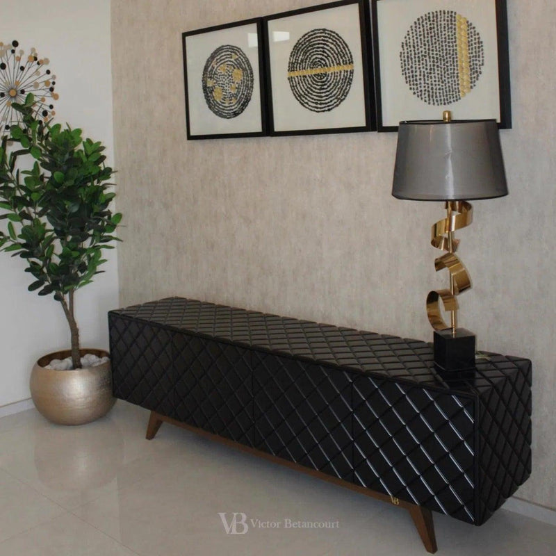 Diamond Black High Gloss Wood Buffet Table for Dining Room Sideboards LOOMLAN By Victor Betancourt