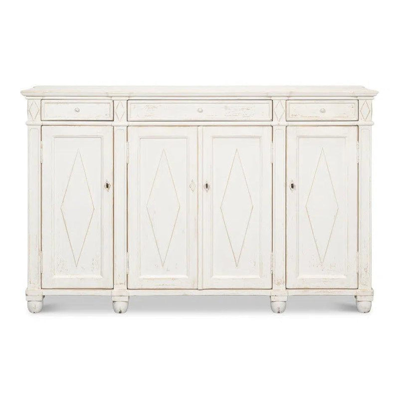 Diamond Wall Sideboard Whitewash With Drawers Sideboards LOOMLAN By Sarreid