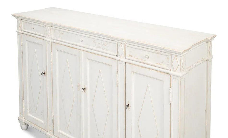 Diamond Wall Sideboard Whitewash With Drawers Sideboards LOOMLAN By Sarreid