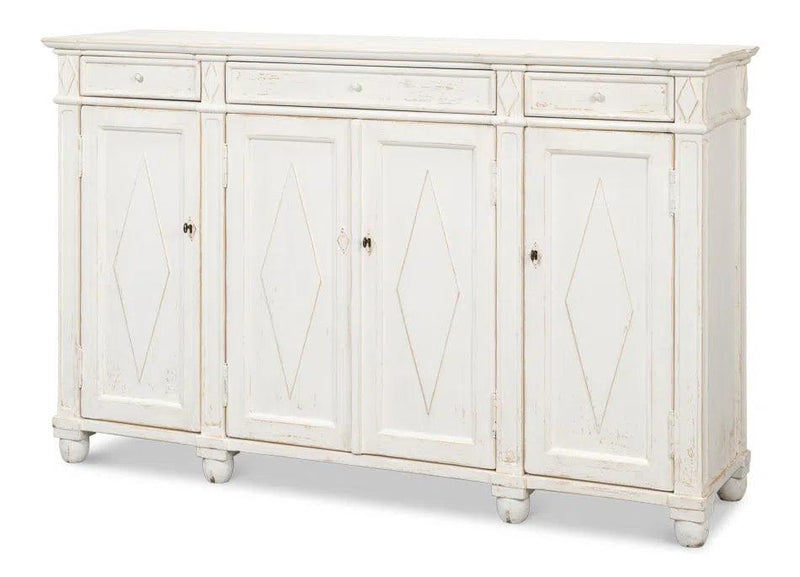 Diamond Wall Sideboard Whitewash With Drawers Sideboards LOOMLAN By Sarreid