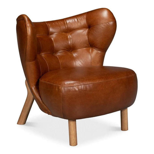 Diddy Leather Brown Armless Chair Club Chairs LOOMLAN By Sarreid