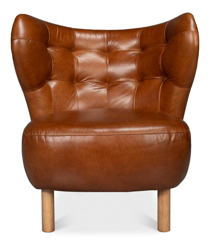 Diddy Leather Brown Armless Chair Club Chairs LOOMLAN By Sarreid