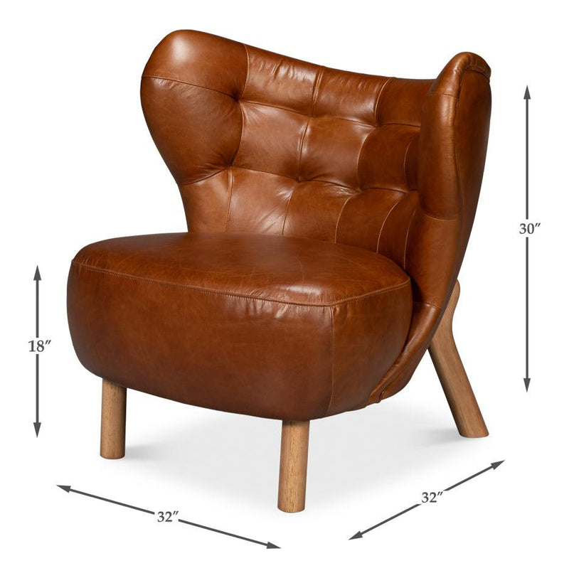 Diddy Leather Brown Armless Chair Club Chairs LOOMLAN By Sarreid