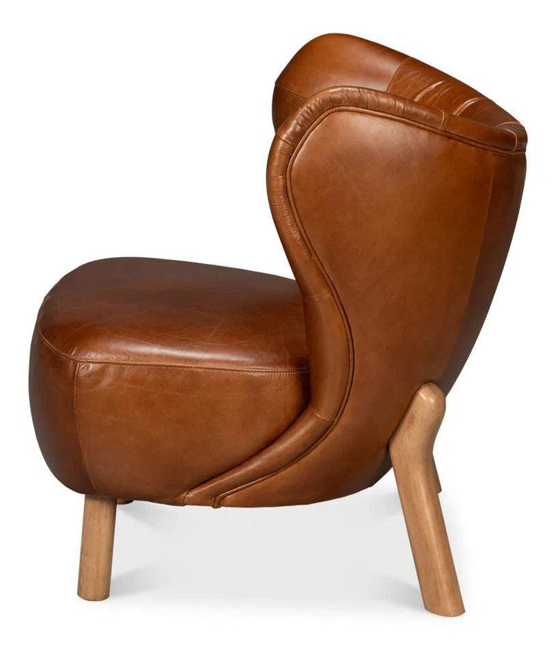 Diddy Leather Brown Armless Chair Club Chairs LOOMLAN By Sarreid