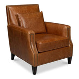 Dimity Distilled Leather and Wood Brown Arm Chair Club Chairs LOOMLAN By Sarreid