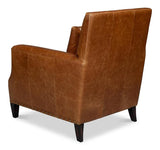 Dimity Distilled Leather and Wood Brown Arm Chair Club Chairs LOOMLAN By Sarreid