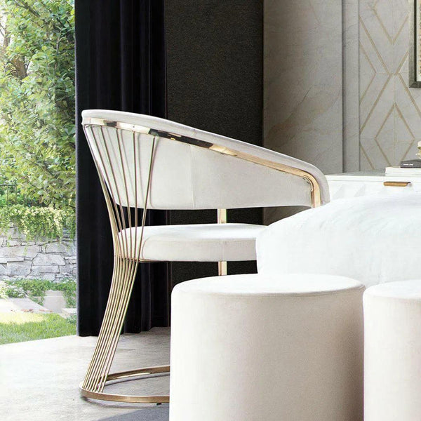 Dining Chair in Cream Velvet Gold Metal Frame Dining Chairs LOOMLAN By Diamond Sofa