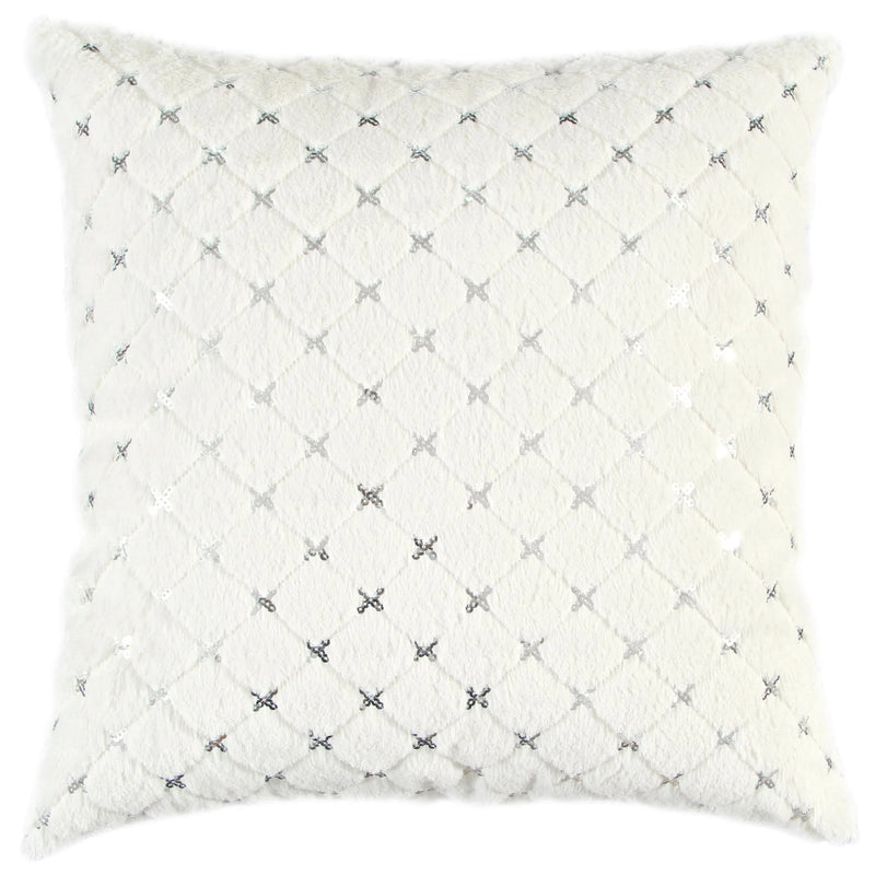 Dior Quilted Diamond White Silver Throw Pillow With Insert Throw Pillows LOOMLAN By LOOMLAN