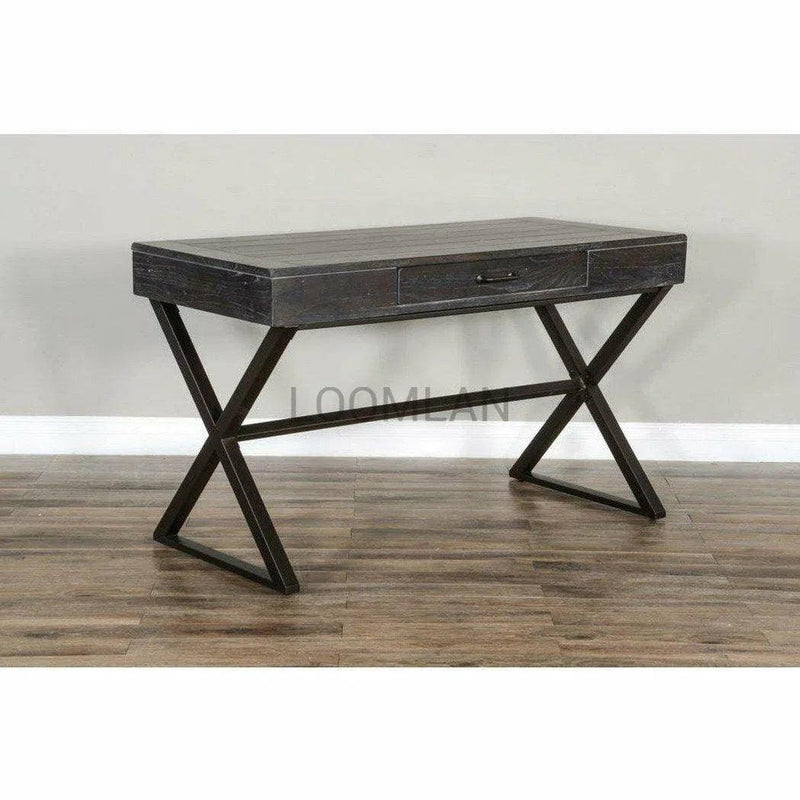 Distressed Black Writing Desk Center Drawer Home Office Home Office Desks LOOMLAN By Sunny D