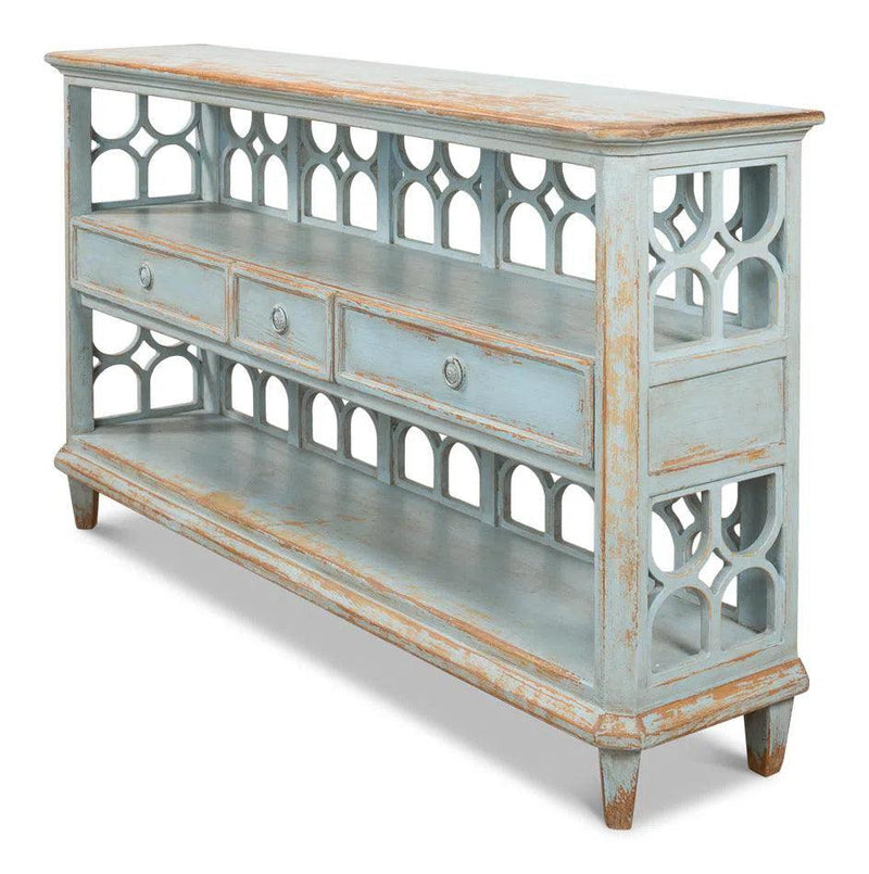 Distressed Blue Console Table With Drawers Console Tables LOOMLAN By Sarreid