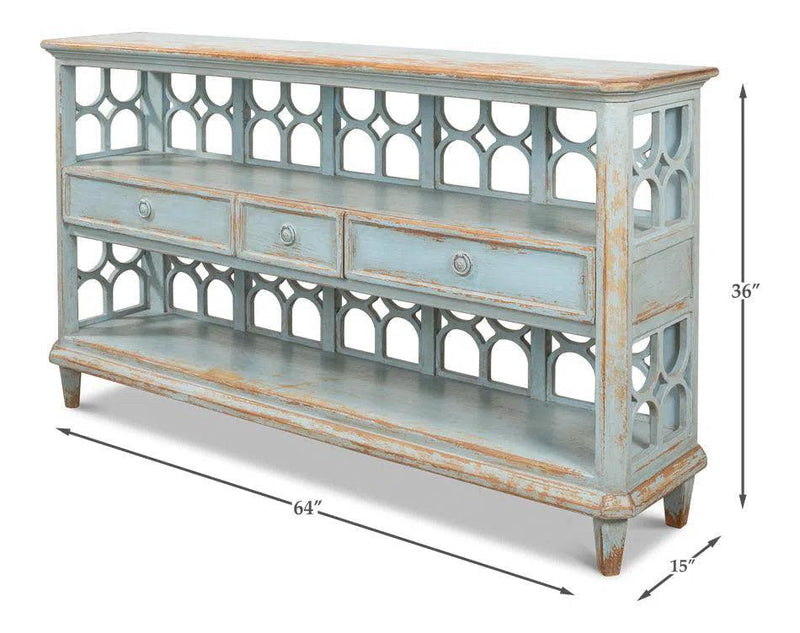 Distressed Blue Console Table With Drawers Console Tables LOOMLAN By Sarreid