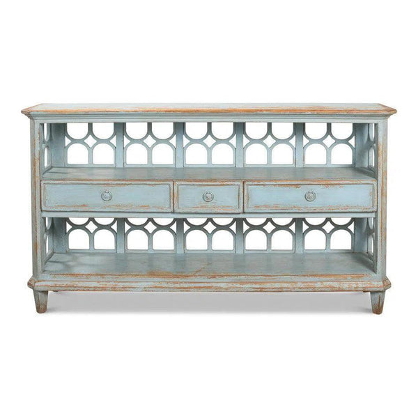 Distressed Blue Console Table With Drawers Console Tables LOOMLAN By Sarreid