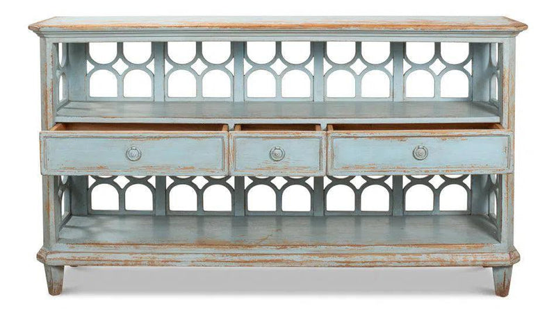 Distressed Blue Console Table With Drawers Console Tables LOOMLAN By Sarreid