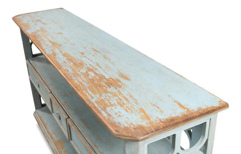 Distressed Blue Console Table With Drawers Console Tables LOOMLAN By Sarreid