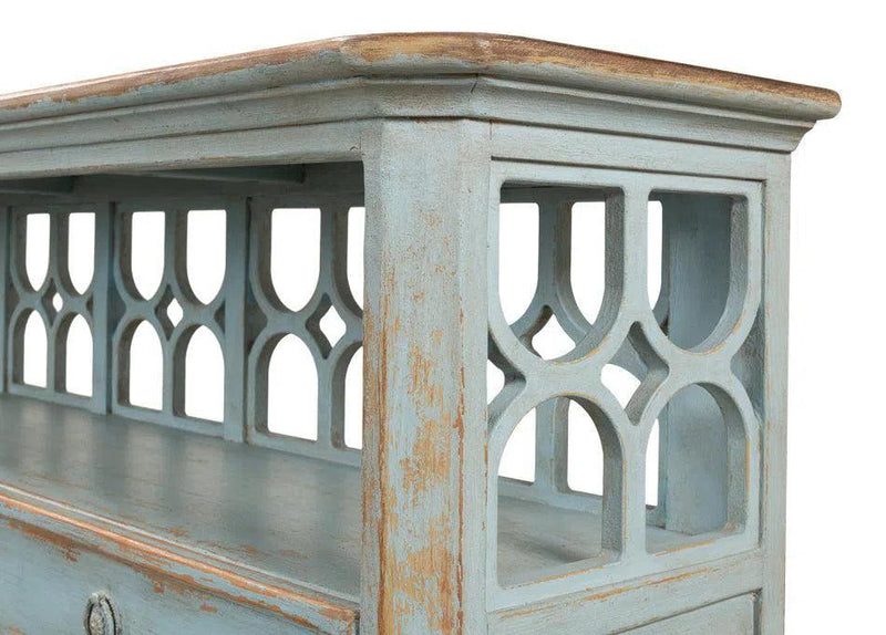 Distressed Blue Console Table With Drawers Console Tables LOOMLAN By Sarreid