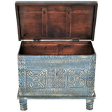 Distressed Blue Hand Carved Box Storage Trunk Trunks LOOMLAN By LOOMLAN