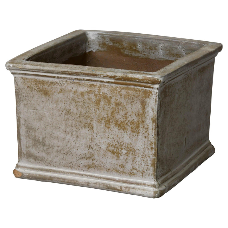 Distressed Brown Glaze Ceramic Square Planter Outdoor Planters LOOMLAN By Emissary