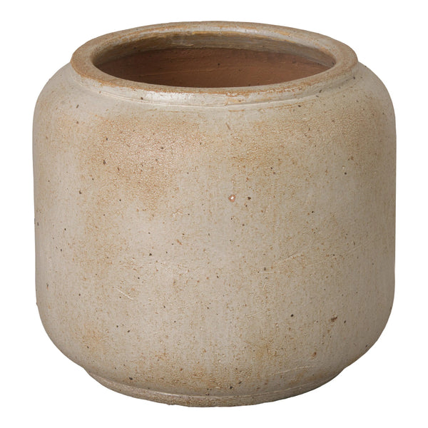 Distressed Brown Round Ceramic Planter Outdoor Planters LOOMLAN By Emissary