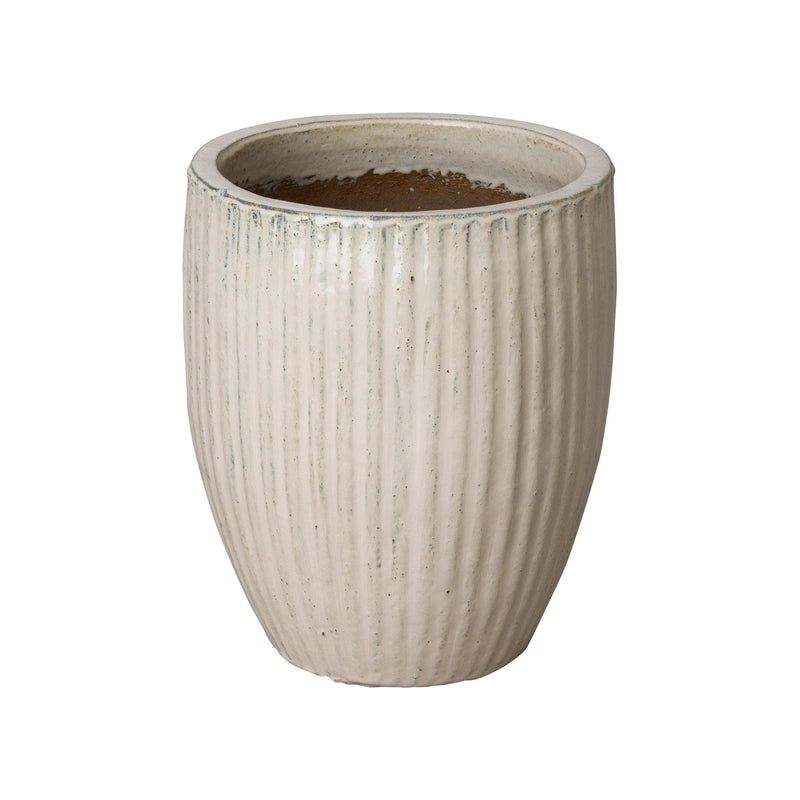 Distressed White Handcrafted Ceramic Round Planter Outdoor Planters LOOMLAN By Emissary