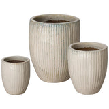 Distressed White Handcrafted Ceramic Round Planter Outdoor Planters LOOMLAN By Emissary