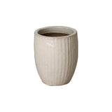 Distressed White Handcrafted Ceramic Round Planter Outdoor Planters LOOMLAN By Emissary