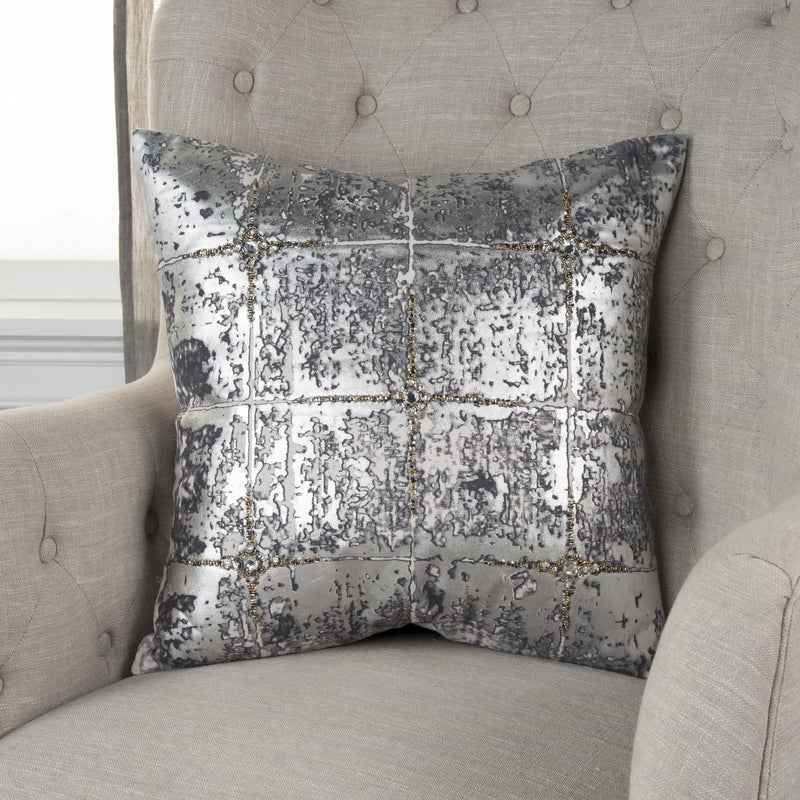 Dolly Metallic Silver Decorative Pillow With Insert Throw Pillows LOOMLAN By LOOMLAN