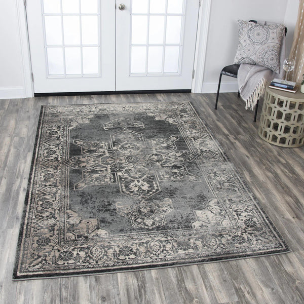 Doon Central Medallion Gray Kitchen Hallway Runner Rug Area Rugs LOOMLAN By LOOMLAN