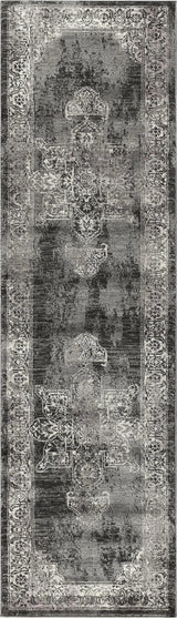 Doon Central Medallion Gray Kitchen Hallway Runner Rug Area Rugs LOOMLAN By LOOMLAN