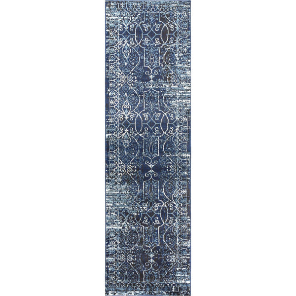 Dors Scroll Work Blue Kitchen Hallway Runner Rug Area Rugs LOOMLAN By LOOMLAN