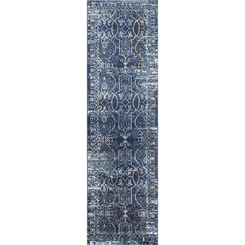 Dors Scroll Work Blue Kitchen Hallway Runner Rug Area Rugs LOOMLAN By LOOMLAN