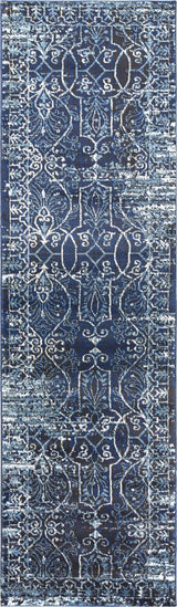 Dors Scroll Work Blue Kitchen Hallway Runner Rug Area Rugs LOOMLAN By LOOMLAN