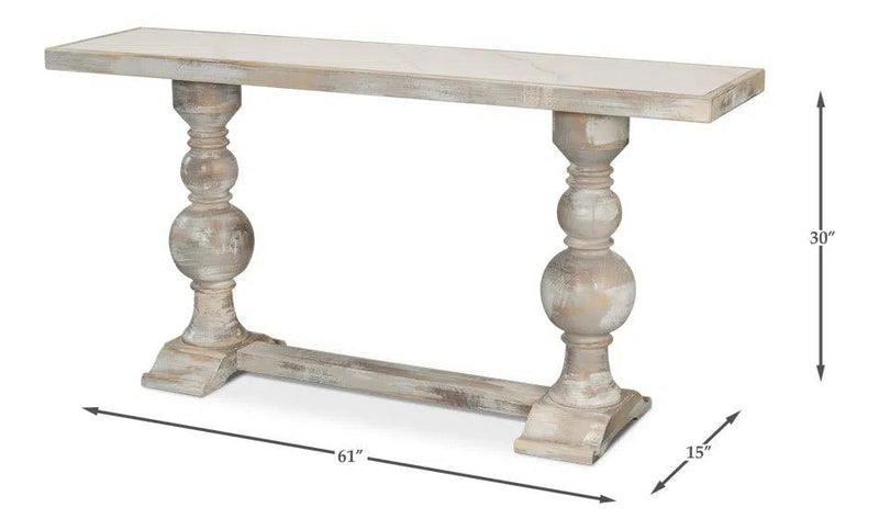 Double Pedestal Console Table Distressed White Solid Wood Console Tables LOOMLAN By Sarreid