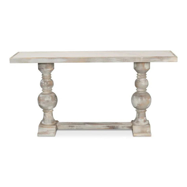 Double Pedestal Console Table Distressed White Solid Wood Console Tables LOOMLAN By Sarreid