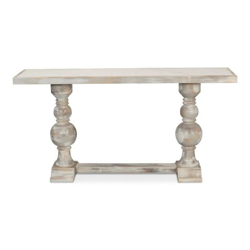 Double Pedestal Console Table Distressed White Solid Wood Console Tables LOOMLAN By Sarreid