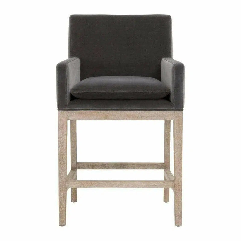 Drake Counter Stool Dark Dove Velvet Natural Gray Oak Counter Stools LOOMLAN By Essentials For Living