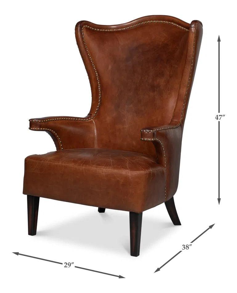 Drake Distilled Leather Accent Chair Tall Back Accent Chairs LOOMLAN By Sarreid