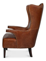 Drake Distilled Leather Accent Chair Tall Back Accent Chairs LOOMLAN By Sarreid