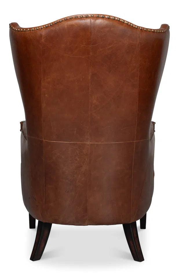 Drake Distilled Leather Accent Chair Tall Back Accent Chairs LOOMLAN By Sarreid