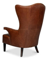 Drake Distilled Leather Accent Chair Tall Back Accent Chairs LOOMLAN By Sarreid