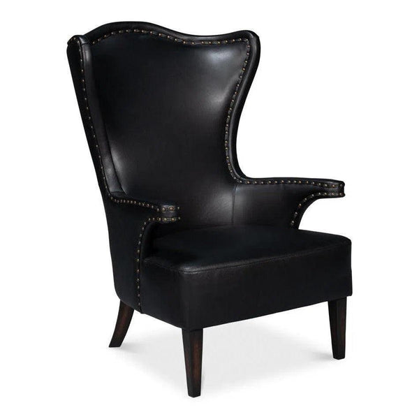 Drake Distilled Leather Black Arm Chair Club Chairs LOOMLAN By Sarreid