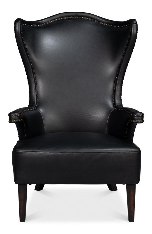 Drake Distilled Leather Black Arm Chair Club Chairs LOOMLAN By Sarreid