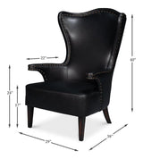 Drake Distilled Leather Black Arm Chair Club Chairs LOOMLAN By Sarreid