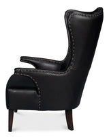 Drake Distilled Leather Black Arm Chair Club Chairs LOOMLAN By Sarreid